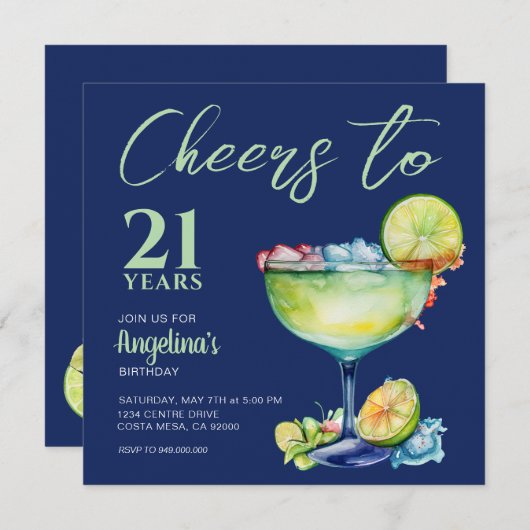 Proost 21e verjaardag Margarita Kaart (Voorkant / Achterkant)