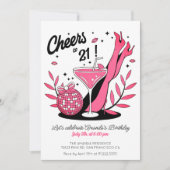 Proost 21e verjaardag Roze en Zwarte foto Kaart (Voorkant)