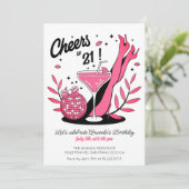 Proost 21e verjaardag Roze en Zwarte foto Kaart (Staand voorkant)