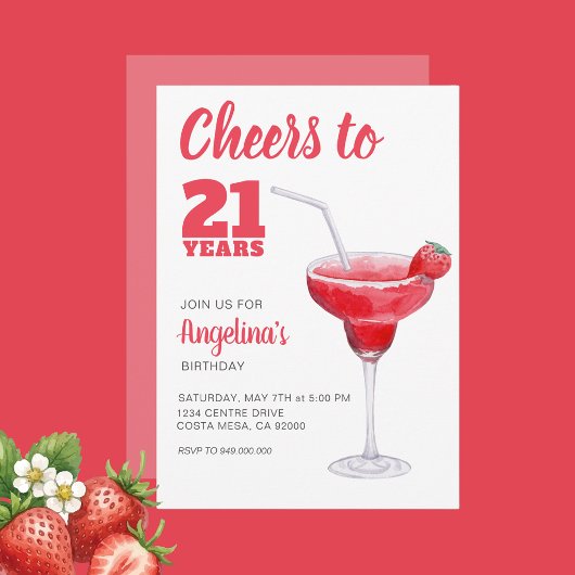 Proost 21e Verjaardag Roze  Kaart