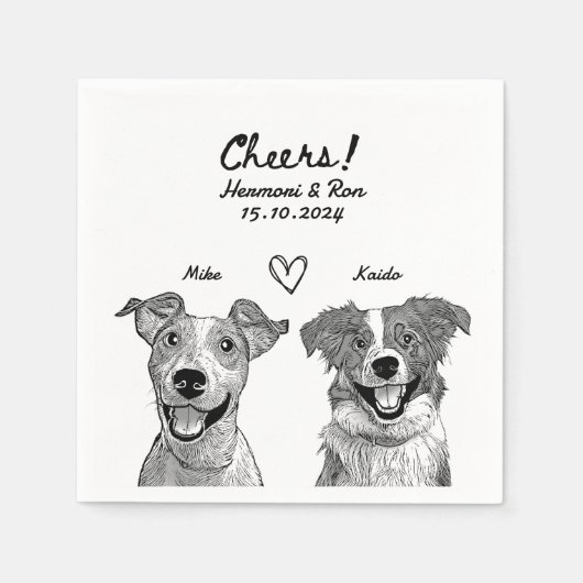 Proost 2 Huisdier getrokken Gepersonaliseerde eenv Servet (Voorkant)