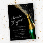 Proost 30 jaar Champagne Fles Verjaardag Kaart<br><div class="desc">Perfecte 30e verjaardagsuitnodiging voor een man of vrouw. Een open champagnefles met ontsnappende bubbels creëer is een feestelijk ontwerp. Cheers to 30 years is geschreven in een modern en trendy script. Hieronder volgen de verjaardagsgegevens. De witte tekst poppen tegen de zwarte achtergrond. Alle tekst kan worden bewerkt, zodat u echt...</div>