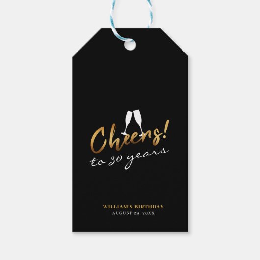 Proost 30 jaar Chique Gold Black Volwassen Verjaar Cadeaulabel (Voorkant)