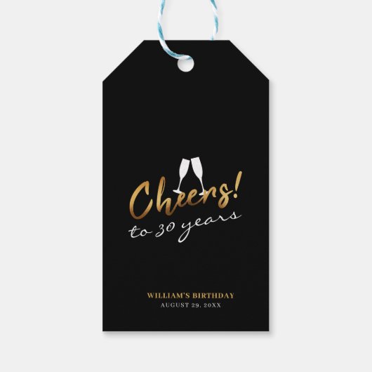 Proost 30 jaar Chique Gold Black Volwassen Verjaar Cadeaulabel (Achterkant)