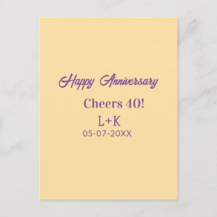 Proost 40 gelukkig jubileum paars oranje pastel n briefkaart