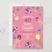 Proost 40e verjaardag wijnproeverij Party Roze Kaart (Voorkant)