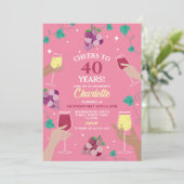 Proost 40e verjaardag wijnproeverij Party Roze Kaart (Staand voorkant)