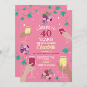 Proost 40e verjaardag wijnproeverij Party Roze Kaart (Voorkant / Achterkant)