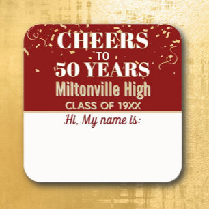 Proost! 50 Jaar Class Reünie Naamlabel Vierkante Sticker