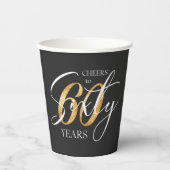 Proost 60 | 60e Black Gold Glitter Verjaardag Papieren Bekers (Voorkant)