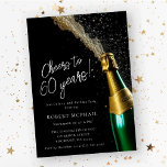 Proost 60 jaar Champagne Fles Verjaardag Kaart<br><div class="desc">Perfecte 60e verjaardagsuitnodiging voor een man of vrouw. Een open champagnefles met ontsnappende bubbels creëer is een feestelijk ontwerp. Cheers to 60 years is geschreven in een modern en trendy script. Hieronder volgen de verjaardagsgegevens. De witte tekst poppen tegen de zwarte achtergrond. Alle tekst kan worden bewerkt, zodat u echt...</div>