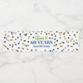 Proost 60 jaar Confetti van Blue Gold Waterfles Etiket (Enkel label)