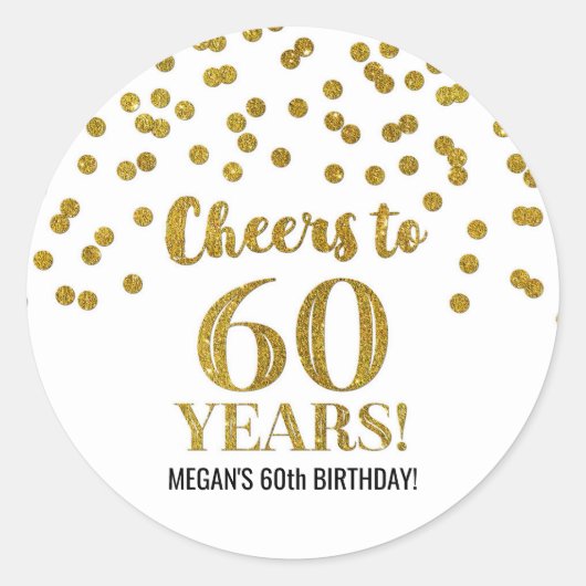 Proost 60 jaar Gouden Confetti Ronde Sticker (Voorkant)