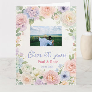 proost 60 jaar paars roze pastel bloem foto na kaart