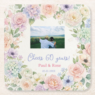 proost 60 jaar paars roze pastel bloem foto na kartonnen onderzetters
