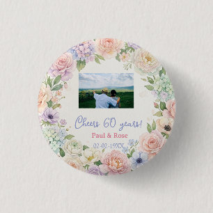 proost 60 jaar paars roze pastel bloem foto na ronde button 3,2 cm