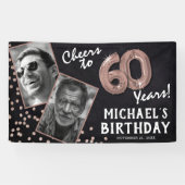 Proost 60 jaar Roos Gold 2 Foto Verjaardag Spandoek (Horizontaal)