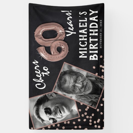 Proost 60 jaar Roos Gold 2 Foto Verjaardag Spandoek (Verticaal)