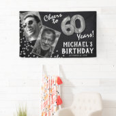 Proost 60 jaar zilveren ballon 2 foto Verjaardag Spandoek (Insitu)