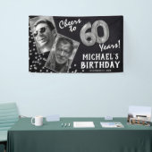 Proost 60 jaar zilveren ballon 2 foto Verjaardag Spandoek (Beurs)