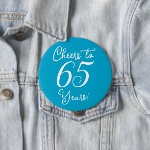 Proost 65 jaar Aqua Blue Verjaardagsfeest Ronde Button 4,0 Cm