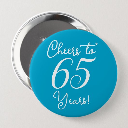 Proost 65 jaar Aqua Blue Verjaardagsfeest Ronde Button 4,0 Cm (Voorkant /achterkant)
