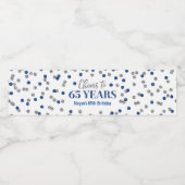 Proost 65 jaar Confetti van Blue Silver Waterfles Etiket (Enkel label)