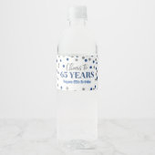 Proost 65 jaar Confetti van Blue Silver Waterfles Etiket (Voorkant)