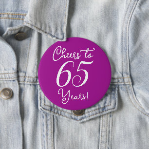 Proost 65 jaar roze verjaardagsfeestje ronde button 4,0 cm