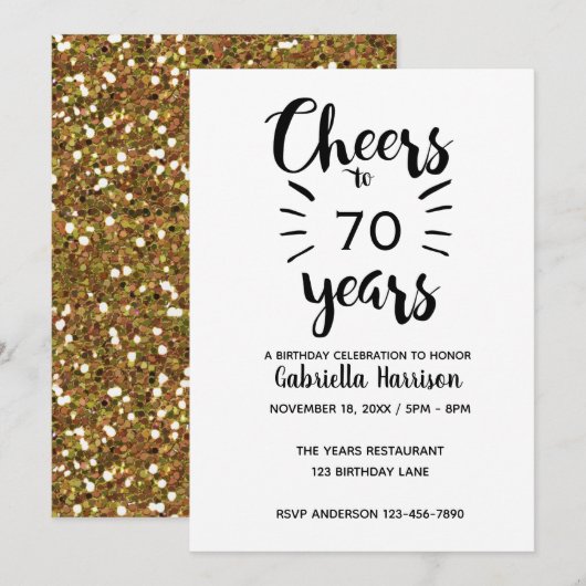 Proost 70 jaar - Gold Glitter 70ste verjaardag Kaart (Voorkant / Achterkant)