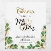 Proost aan de heer en mevrouw Elegant Greenery Wed Wijn Etiket (Enkel label)