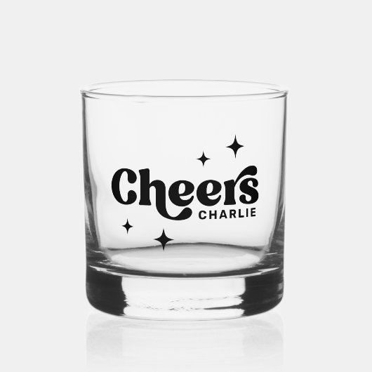 Proost aangepaste naam retro sterren whisky glas (Voorkant)