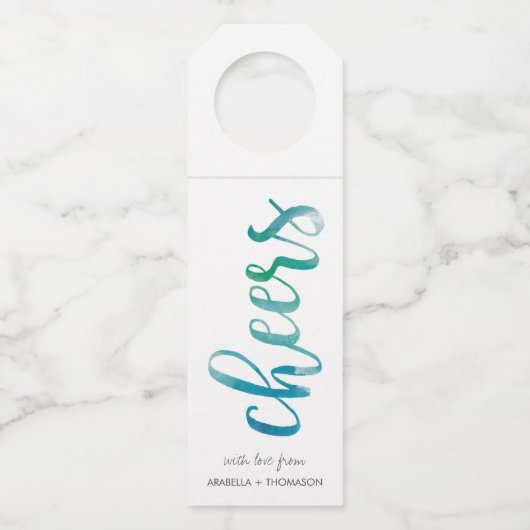 Proost Aqua Waterverf Handschrift Script Flessenhanger (Voorkant)