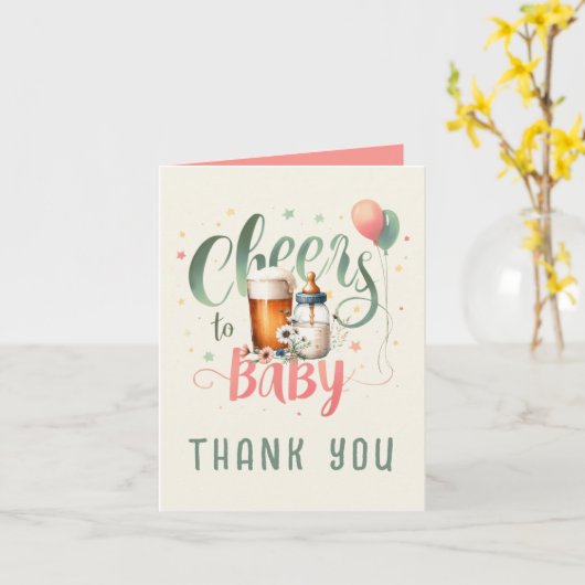 Proost-Baby Sage Peach Gingham BEDANKT KAARTEN (Gele Bloem)