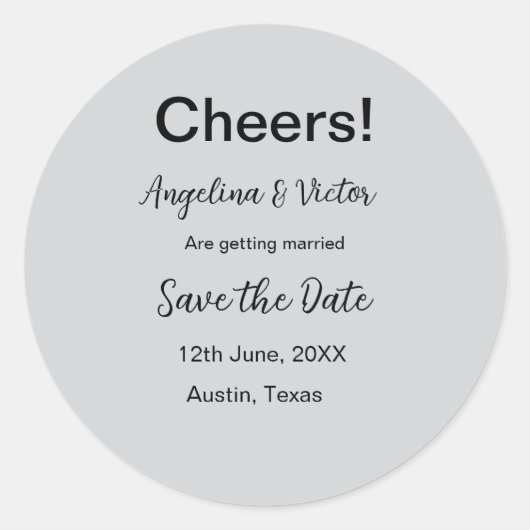 Proost bewaar de datum eenvoudig minimaal modern e ronde sticker (Voorkant)