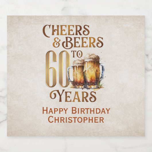 Proost & bier 60e verjaardag etiket (Enkel label)
