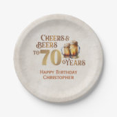 Proost & bier 70e verjaardag papieren bordje (Voorkant)