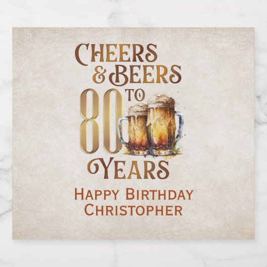 Proost & bier 80e verjaardag bier etiket (Enkel label)