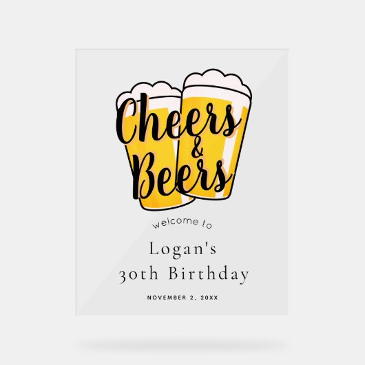 Proost & bier Beige Verjaardagsfeestje Welkom Acryl Bord (Voorkant)