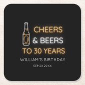 Proost & bier tot 30 jaar Neon teken verjaardag Kartonnen Onderzetters (Voorkant)