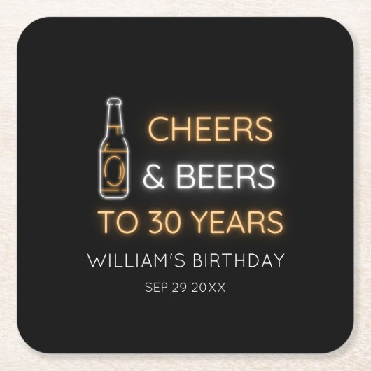 Proost & bier tot 30 jaar Neon teken verjaardag Kartonnen Onderzetters (Voorkant)