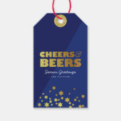 Proost & bieren | Fun Christmas Blue & Gold Cadeaulabel (Voorkant)