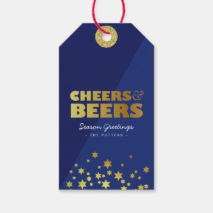 Proost & bieren   Fun Christmas Blue & Gold Cadeaulabel