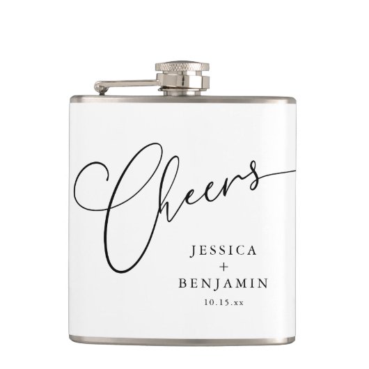 Proost Black White Script Huwelijksgunst op Maat Heupfles (Voorkant)