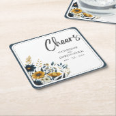 Proost Blauw Geel Bloemen Bruiloft Kartonnen Onderzetters (Schuin)