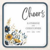 Proost Blauw Geel Bloemen Bruiloft Kartonnen Onderzetters (Voorkant)