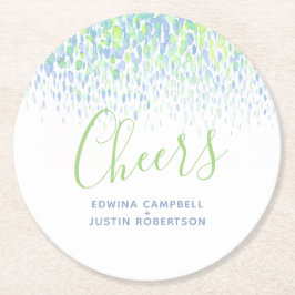 Proost blauw groene moderne kunst waterverf vlekke ronde kartonnen onderzetter