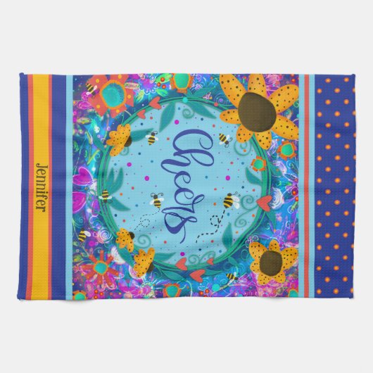 Proost Bloemen Leuke Bijen Kleurrijke Gepersonalis Theedoek (Horizontaal)