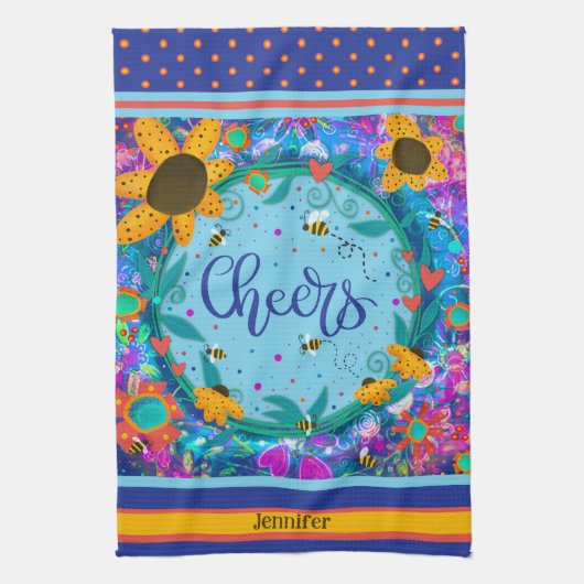 Proost Bloemen Leuke Bijen Kleurrijke Gepersonalis Theedoek (Verticaal)