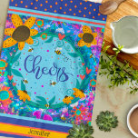 Proost Bloemen Leuke Bijen Kleurrijke Gepersonalis Theedoek<br><div class="desc">Chique Bloemen Stijlvolle Bloemen Proost Keuken handdoek. Deze unieke keukenbijenhanddoeken zijn een perfect geschenk om een verjaardag, pensionering, jubileum, enz... Personaliseer met een naam. Een leuke manier om wat kleur aan je keuken toe te voegen. Combineer het met een fles wijn en het maakt een geweldig cadeau voor vrienden, familie,...</div>